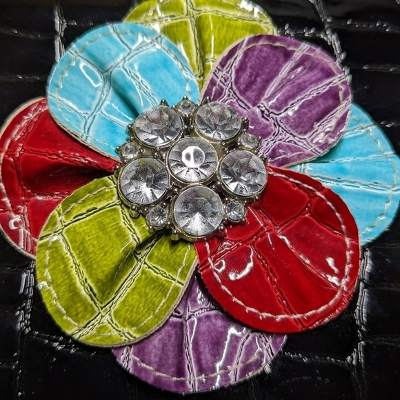 ALLIGATOR SNAP WALLET ~1995 Rhinestone Flower Faux Alligator Skin Wallet - Picture 2 of 10